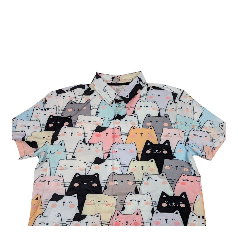 Anime Kitty Cat Button Up Shirt, MEOW MEOW! Colorful Cats Sz XL
